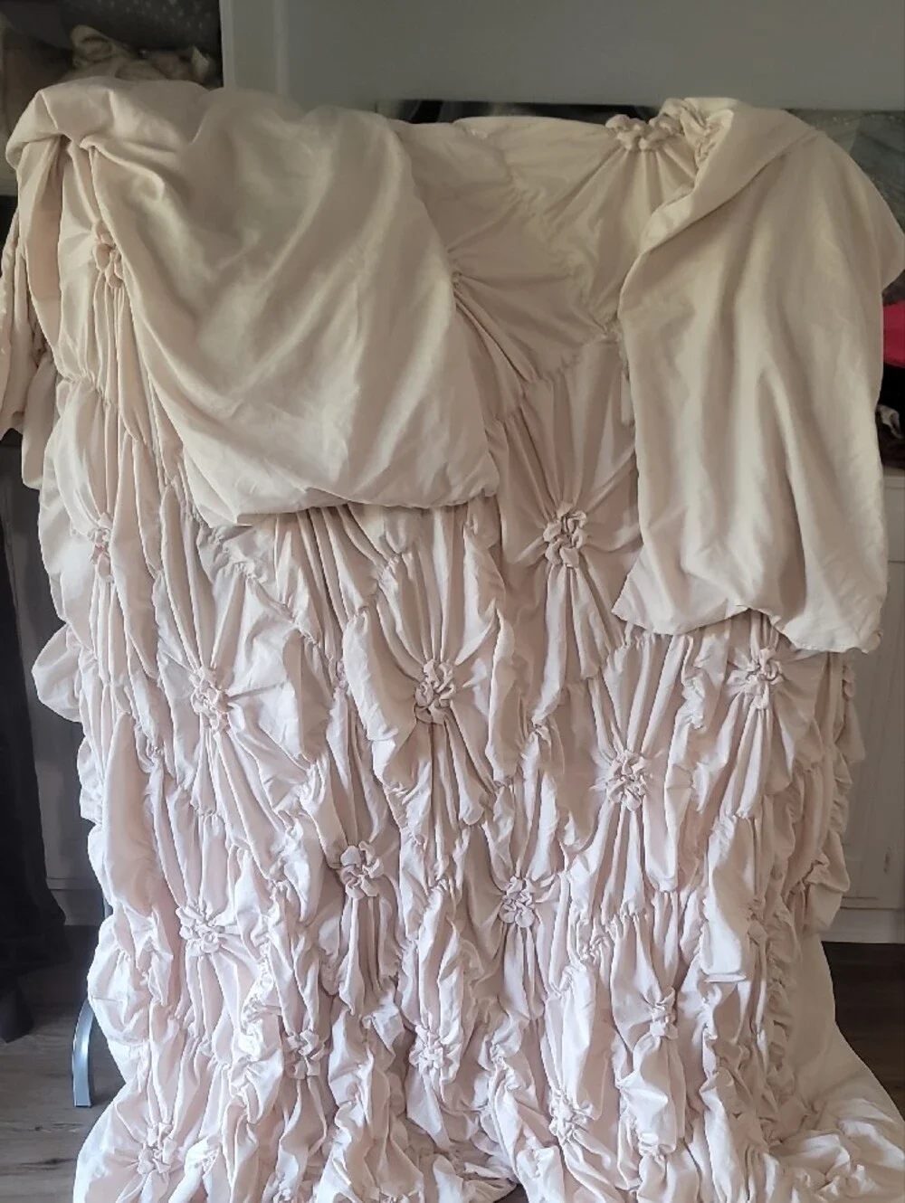 Soft Cream Ruched King Duvet  - Home Bedding